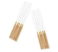 BIUDECO 10pcs Hair Extension Loop Needles with Wood Handles Stainless Steel Pulling Hook Bead Tools for Wig Weaving Crochet Suitable for Synthetic and Real Hair Pre-bonding