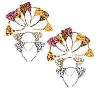 BIUDECO 12pcs Leopard Cat Ears Headband with Plush Animal Ear Design Comfortable Smooth Surface Practical Hair Accessory for Halloween Cosplay Party Valentine's Day Gift for Women and
