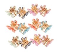 BIUDECO 12pcs Mini Flower Hair Claw Clips Lightweight Metal Floral Rhinestone Barrettes for Thick Curly Hair Decorative Accessories for Women