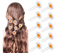 BIUDECO 12pcs White Daisy Hair Stick Clips Silk Cloth Alloy Hair Decoration Chic Look Convenient for Making Hairstyle Wedding Accessories