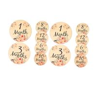 BIUDECO 12pcs Wooden Monthly Cards Double-Sided Photo Props for Newborn Growth Tracking Flower Pattern Design Unique Signs for Showers and Keepsakes