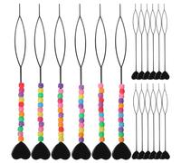 BIUDECO 18 Pcs Heart-shaped Hair Pull Through Tools with Beaded and Non-beaded Quick Hair Beaders for Braids, Ponytail Styling Accessories for Women and Girls