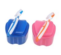 BIUDECO 1Set Portable Denture Case Cleaner Kit Durable Storage for False Retainers Athletic Mouth Guards with Two Brushes