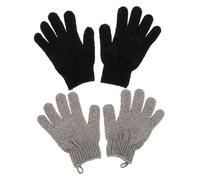 BIUDECO 2 Pairs Exfoliating Bath Shower Gloves with Separate Finger Design for Deep Body Cleaning and Skin Care Body Scrubbers with Hanging Ring for Easy Drying Suitable for Family Use