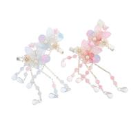 BIUDECO 2 Pairs Hanfu Hair Clips with Tassels for Traditional Chinese Flower Barrettes Fairy Tale Princess Hair Accessories for Costume and Daily Styling