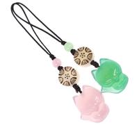 BIUDECO 2 Pcs Fox Shaped Agate Jade Phone Pendants for Bags and Keys | Pink and Green Set, Nylon Cord Details, Daily Use or Gifting, Petite 0.49 Ounce Accents