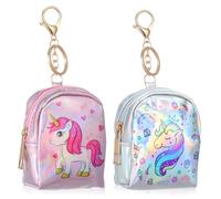 BIUDECO 2 Pcs Small Zippered Coin Purses with Keyring and Buckle | PU Leather, Colorful Unicorn Pattern, Easy to Wipe Clean, Quick Access for Travel or School Commute
