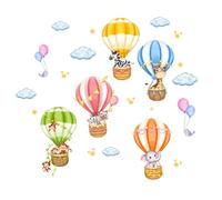 BIUDECO 2 Sheets PVC Self-Adhesive Hot Air Balloon and Cartoon Animal Wall Decals for Removable Nursery Sticker with Cloud Pattern Easy Peel and Decorative Wallpaper