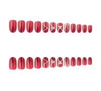 BIUDECO 24pcs Bright Fake Nails Full Cover Tips Christmas Nail Tips for Wedding Easy Press False for Festive Occasions