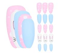 BIUDECO 24pcs Cartoon Rabbit False Nails Set Detachable Fake Fingernails Nail Art for Stylish Jelly Glue for Manicure