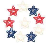 BIUDECO 24pcs Rattan Star Ornaments Five-pointed DIY Decorations for July Festival Home Decor in White Red Blue Natural Material Safe