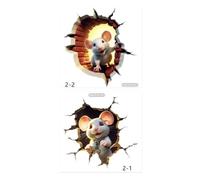 BIUDECO 2Pcs 3D Cartoon Mouse Hole Wall Stickers Peel and Stick Removable Wall Decals 15X15Cm for Living Room Nursery Bedroom Decorative Art