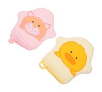 BIUDECO 2pcs Baby Bath Gloves and Scrub Towels for Infants, Soft Cotton Exfoliating Body Cleaning Mitts Cartoon Duck and Cat Designs, Suitable for Newborns and Toddlers Bath Time Random Color