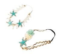 BIUDECO 2pcs Beach Style Hair Bands with Flower and Shell Design Stretchy Pearl Headwear for Women Adjustable Lace Headbands for Vacation Festival Wedding Bohemian Party Accessories