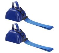 BIUDECO 2pcs Blue Handheld Percussion Cowbells with Comfortable Wrist Strap, 3-inch Iron Cow Bells for Football Game Day and Crowded Gatherings, Loud Sound Noise Makers for Fans
