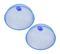 BIUDECO 2Pcs Blue Iron Food Covers with Handle, Mesh Dome Food Protection Tent for Indoor Use, Convenient to Hold and Keep out Insects for Kitchen and Picnic