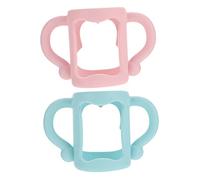 BIUDECO 2Pcs Bottle Silicone Handles Ergonomic Grip for Newborn Feeding Bottles Flexible and Bite Resistant Fit in Pink and Light Blue