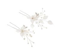 BIUDECO 2pcs Bridal Hair Accessories Floral Bridesmaid Hairpins Bridal Headdress U Shaped Hair Clips Wedding Hairpins U Shaped Bride Wedding Pins Pin White