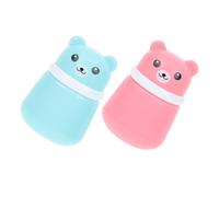BIUDECO 2pcs Cartoon Bear Powder Box with Puff Portable PP Body Dusting Powder Container for Newborns Gentle Skin Freshness Convenient Travel Storage