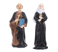 BIUDECO 2pcs Catholic Nun and Priest Resin Figurines for Home Table Decor Religious Micro Landscape Statues for Baptism Party Favors Spiritual Christian Collectibles for Fairy Garden and