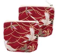 BIUDECO 2pcs Change Purse Set in Red Cloth Material, Compact and Portable Mini Coin Purses with Zipper, for On-the-go Use, Featuring Chic Japanese Vintage Aesthetic and Sturdy