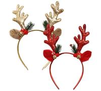 BIUDECO 2Pcs Christmas Antlers Hair Hoop Lightweight Plush Reindeer Headband with Fake Berries Skin-friendly Xmas Hair Accessory for Adults Party Masquerade Celebration