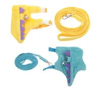 BIUDECO 2pcs Dinosaur Shaped Small Animal Harness and Leash Set with Bell, Lightweight Short Plush Vest Harness for Rabbit and Ferret, Adjustable for Outdoor Walks and Daily Adventures