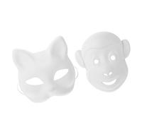 BIUDECO 2Pcs DIY Blank Cat and Monkey Masks White Paintable Paper Masks for Carnival Hand Painted for Halloween Party Cosplay and Art Projects