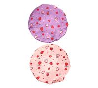 BIUDECO 2pcs Extra Large Double Layer Shower Caps for Women Adjustable Reusable Hair Bonnet with Strawberry Design Moisture Barrier Bath Cap for Long and Thick Hair Spa Salon Use