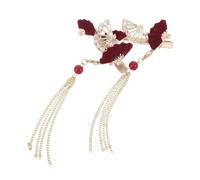 BIUDECO 2pcs Flocked Pearl Tassel Chinese Fan Hair Clips for Women Decorative Hanfu Hair Accessories with Strong Hold for Side Bangs Red Elegant Headwear