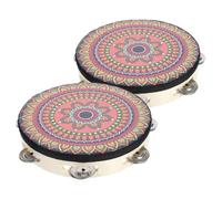 BIUDECO 2pcs Handheld Tambourine Drum Single Row Wooden Rhythm Instrument for Dance and Team Collaboration Crafted