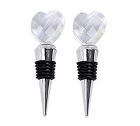 BIUDECO 2PCS Heart Shaped Crystal Wine Bottle Stopper with Zinc Alloy and Food Grade Silicone Decorative Sealer for Standard Bottles Airtight Freshness Saver for Weddings Home Bar Party