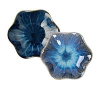 BIUDECO 2Pcs Japanese Style Gradient Blue Smoke Leaf-Shaped Dipping Dish Wear-Resistant Sauce Containers for Soy Sauce Condiments Snacks Microwave Dishwasher Safe for Restaurants and Home