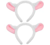 BIUDECO 2pcs Lamb Ears and RAM Horns Headband Soft Lamb Fleece Goat Costume Accessory Lightweight Animal Headband for Birthday Party Cosplay Dress Up White