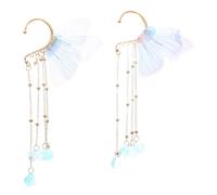 BIUDECO 2pcs Mermaid Tassel Ear Lightweight Non Piercing Butterfly Fairy Wings Earrings for Mermaid Costume Accessories and Comfortable for Halloween Party Dress Up