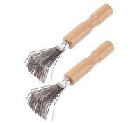 BIUDECO 2pcs Metal Comb Cleaning Claws Wooden Handle Efficient Hair Removal Tool for Salon Home Use Ergonomic Design for Easy Grooming and Cleaning of Hairbrushes