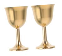 BIUDECO 2pcs Mini Brass Chalice Cups Stemmed Water Glasses for Ritual Worship First Communion with Shine and Comfortable Grip