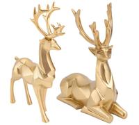BIUDECO 2pcs Modern Origami Deer Figurines Home Decor Artistic Resin Christmas Decorations for Living and Dining Table Centerpieces Elegant Gold Standing Lying Reindeer Ornaments