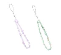 BIUDECO 2pcs Natural Crystal Phone Lanyard Delicate Beaded Mobile Wrist Strap with Lost Function Stylish Mint Green and Purple Decoration for Office Travel Outdoor Use