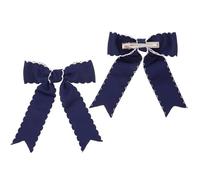 BIUDECO 2pcs Navy Blue Long Ribbon Bow Hair Clips for Delicate Ribbing Edged Design Grosgrain Hair Accessories for School Uniforms and Party Dresses