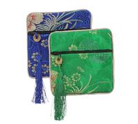 BIUDECO 2pcs Portable Guzheng Nail Storage Pouch with Random Floral Design for Small Accessories Organization Chic and Stylish Holders Blue and Green