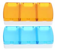 BIUDECO 2pcs Portable Mini Pill Organizer 3 Compartments, Detachable Compact Medicine Case for Daily Use and Travel, Orange and Blue Plastic Storage Box for Morning, Noon, and Evening
