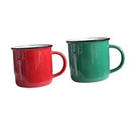 BIUDECO 2pcs Retro Enamel Tea Mug with Handle Household Drinking Cups for Hot Drinks Vintage Style Colored Teacups for Office Home and Restaurant Use