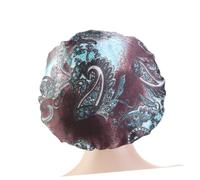 BIUDECO 2pcs Satin Double Layer Sleep Caps with Lace Edge Wide Rim Hair Bonnets for Women Night Sleeping, Wine Red and Green Patterned Sleeping Caps for Curly Hair Care