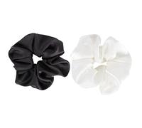 BIUDECO 2pcs Seamless Elastic Cloth Hair Ties for Women Imitation Silk Ropes Durable Non Slip Ponytail Holders Black and Cream Chic Everyday Headdress Accessories