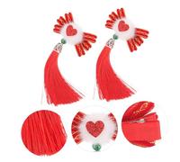 BIUDECO 2pcs Tassel Hair Clips with Heart Hairpins for Women Elegant Hanfu Hair Accessories with Bright Red Ribbon and Flowing Tassels Stylish Styling Clips for Parties Weddings and Daily