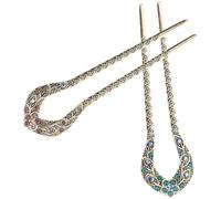 BIUDECO 2pcs Vintage Double Prong Hair Chopsticks Hair Pin Stick with Rhinestone Crystal U-shape Dovetail Clip for Women’s Bun Styling Bridal and Party Accessories