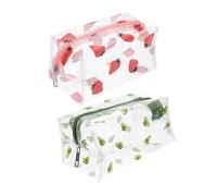 BIUDECO 2Pcs Wear-Resistant Transparent Makeup Bags Large Capacity Portable Cosmetic Organizers for Travel and Toiletries with Material in Strawberry and Avocado Colors