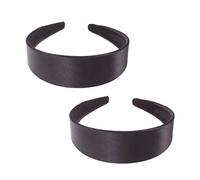 BIUDECO 2Pcs Wide-edge Satin Hair Hoops Solid Black Elegant Headbands for Women Creative Hair Bands for Party and Daily Wear