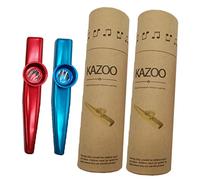 BIUDECO 2sets Metal Kazoo Set Easy to Play Musical Instrument for Boy Girl and Adults Durable Metal Design with Polished Finish Includes Kazoos Red Blue and Paper Tubes for Guitar and